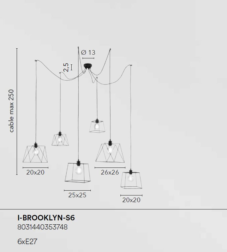 Sospensione 6 luci effetto ragno metallo nero opaco 6XE27 non incl. BROOKLYN Sospensione 6 luci effetto ragno metallo nero opaco 6XE27 non incl. BROOKLYN